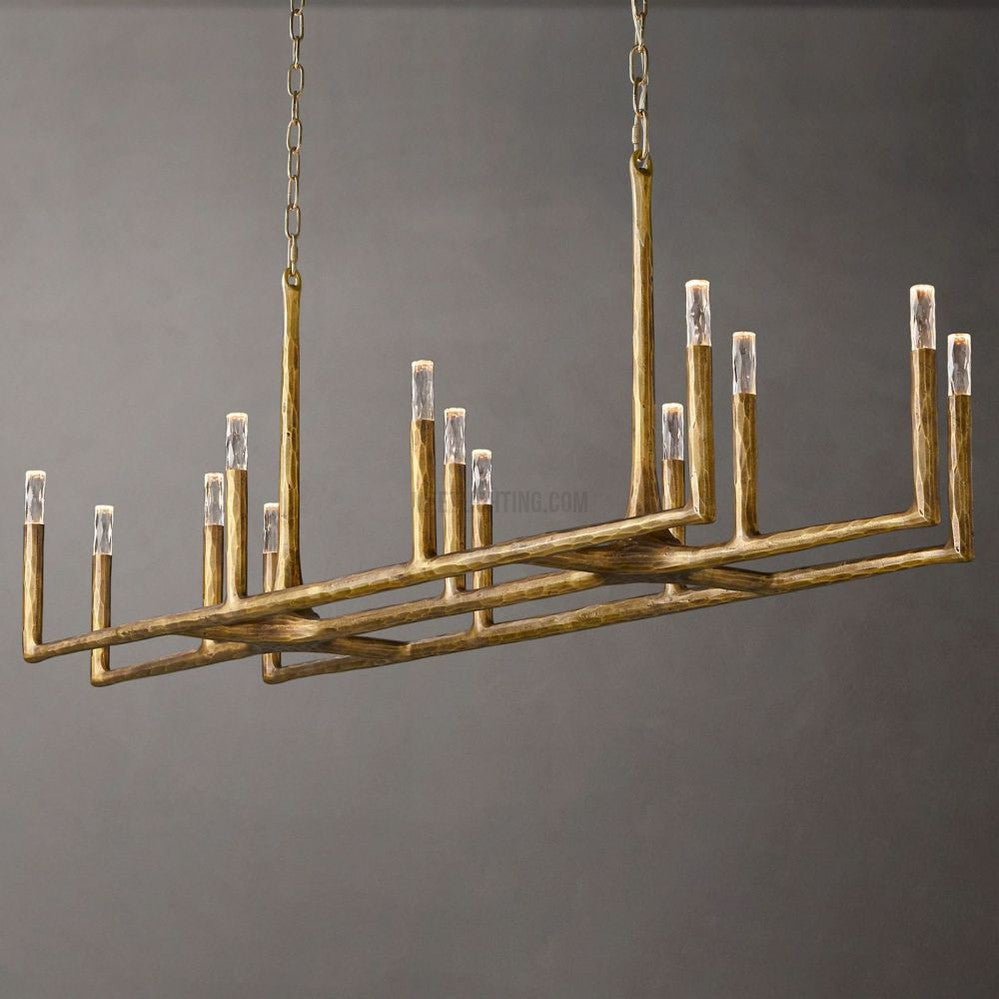 Linear Chandelier Forged Metal Glass 137cm 183cm 244cm Brass Bronze Pewter Dining Area Foyer Living Room | Sansoti