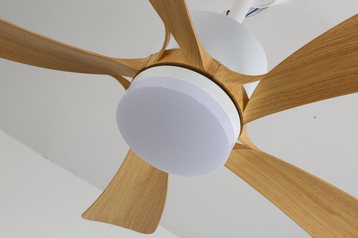 Modern Ceiling Fan with Integrated LED Lighting in Wood and Metal | Remote Control 6-Speed Dimmable for Living Room Bedroom Energy Efficient Quiet Design 107cm 132cm | Sansoti