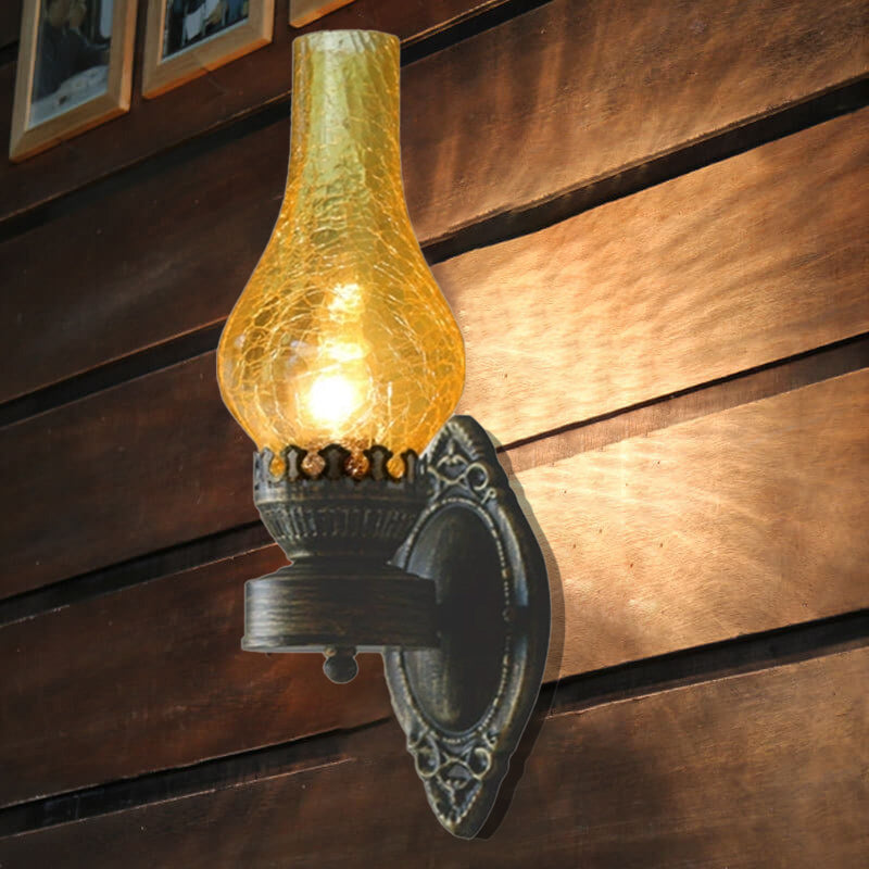 Wandlamp Petroleumstijl Glas Brons Metaal 42cm Hal Woonkamer Slaapkamer Retro Vintage Olielamp Look E26 Sfeerlamp | Sansoti