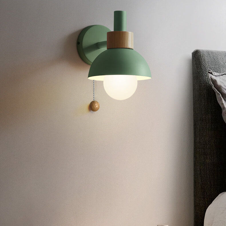 Wall Light with Pull Cord and Globe-Shaped Shade for Bedroom Reading Nook Living Room Ambient Light Scandinavian | Sansoti