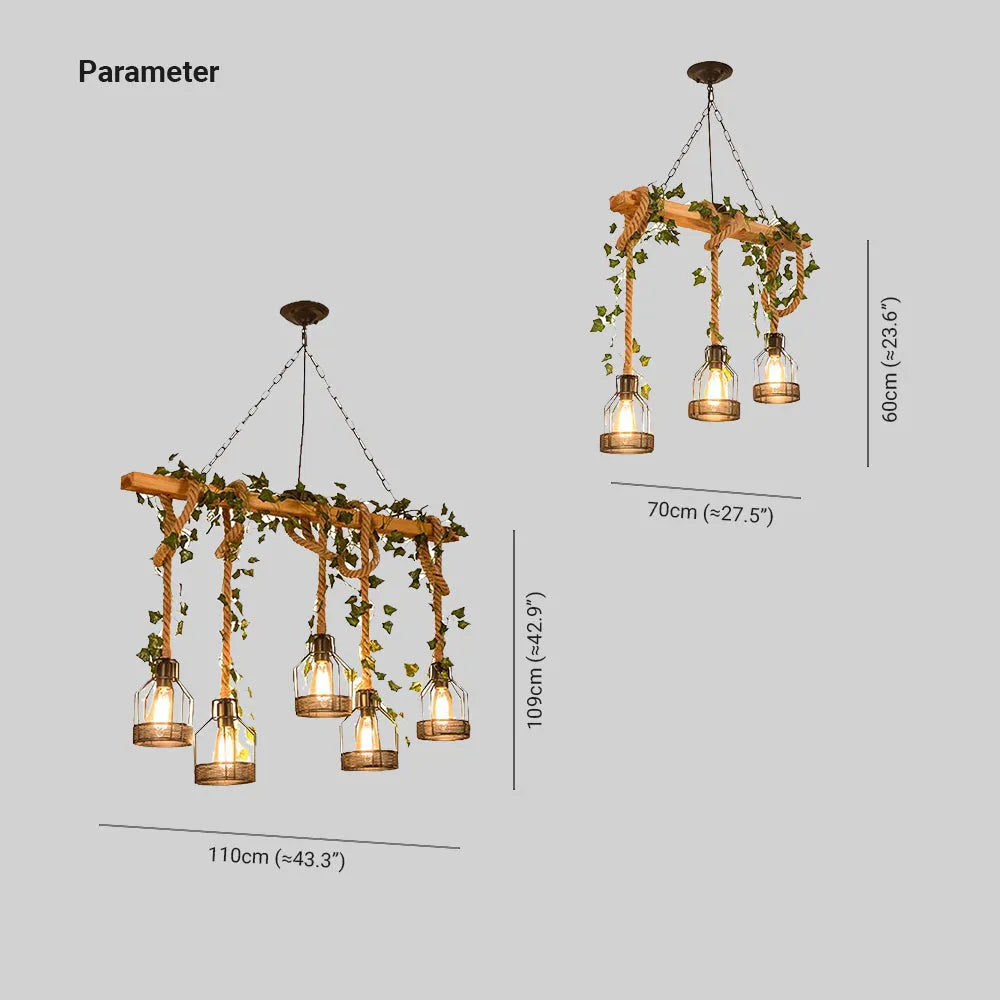 Hanglamp Industrieel Hout Metaal 3 of 5 Kappen Landelijke Stijl Kooilamp Eetkamer Woonkamer Vintage Design | Sansoti