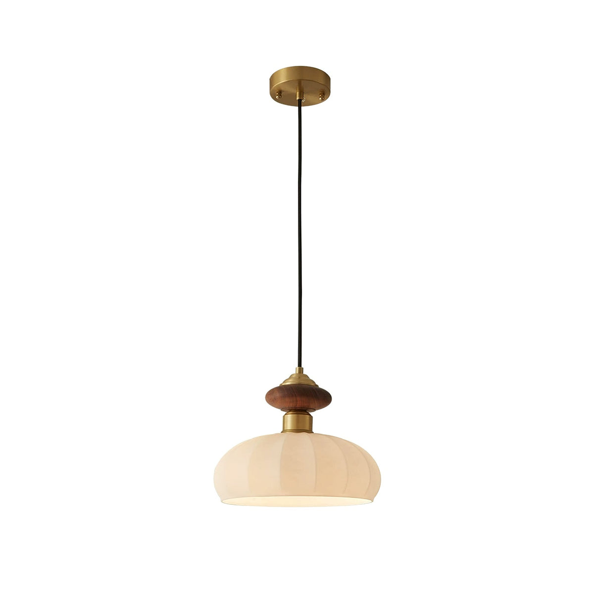 Glazen Hanglamp Bailey met Walnoten Houten Top | Retro Vintage Verlichting Koper Messing | Keukeneiland Eettafel Ontbijthoek | Eetkamer Hanglampen Glas | Skandinavisch Interieur | Sansoti