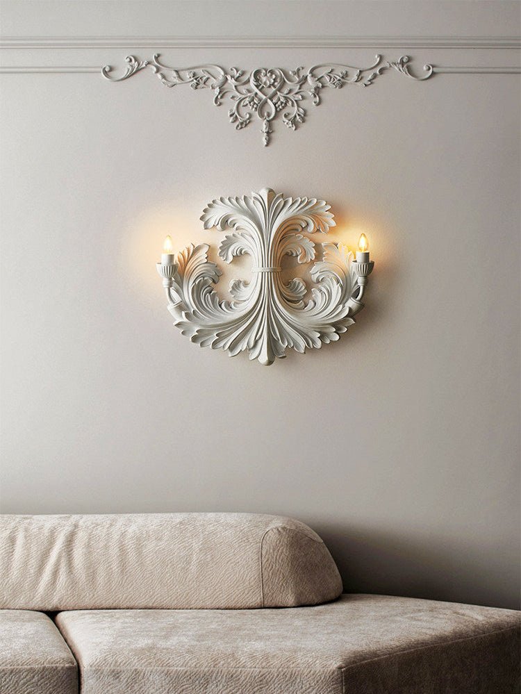 Classic Baroque Wall Lamp With Floral Plaster Details And Double Light Source For Atmospheric Indoor Lighting | Sansoti