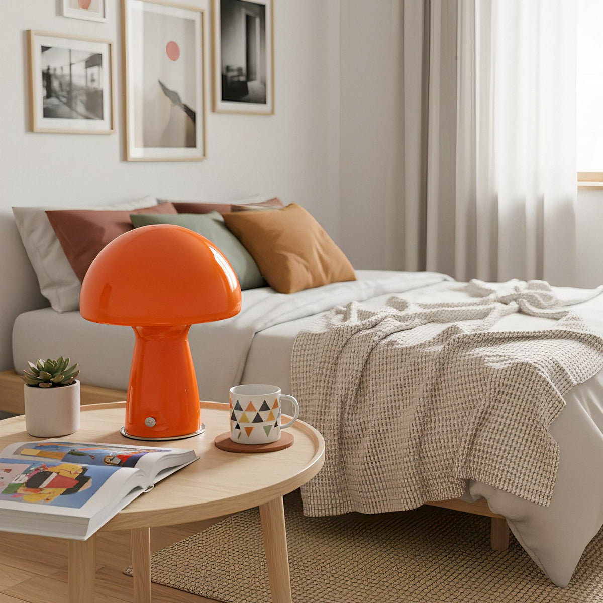 Lampe de table champignon Bauhaus verre et métal — design rétro avec lumière chaude — pour salon, chambre, bureau | Sansoti