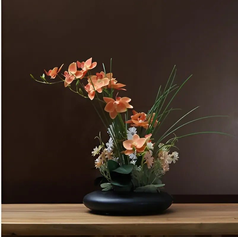 Ceramic Dove Vase with Artificial Orchid Flowers 30cm Decorative Living Room Table Interior Floral Arrangement White | Sansoti