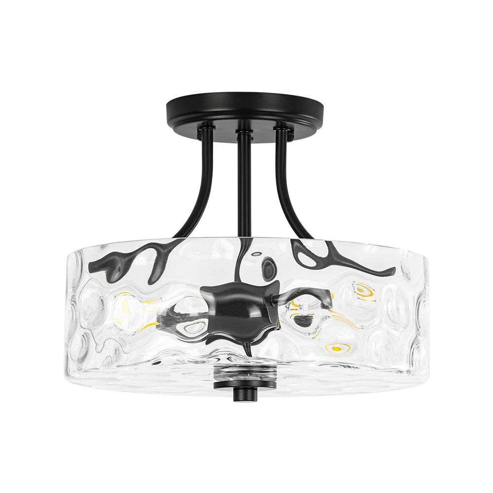 Glas-Deckenleuchte Trommel Messing 30cm 2-flammig Hammerschlagglas Wohnzimmer Esszimmer Semi-Aufputz Badezimmer Eingang Flur Schlafzimmer | Sansoti