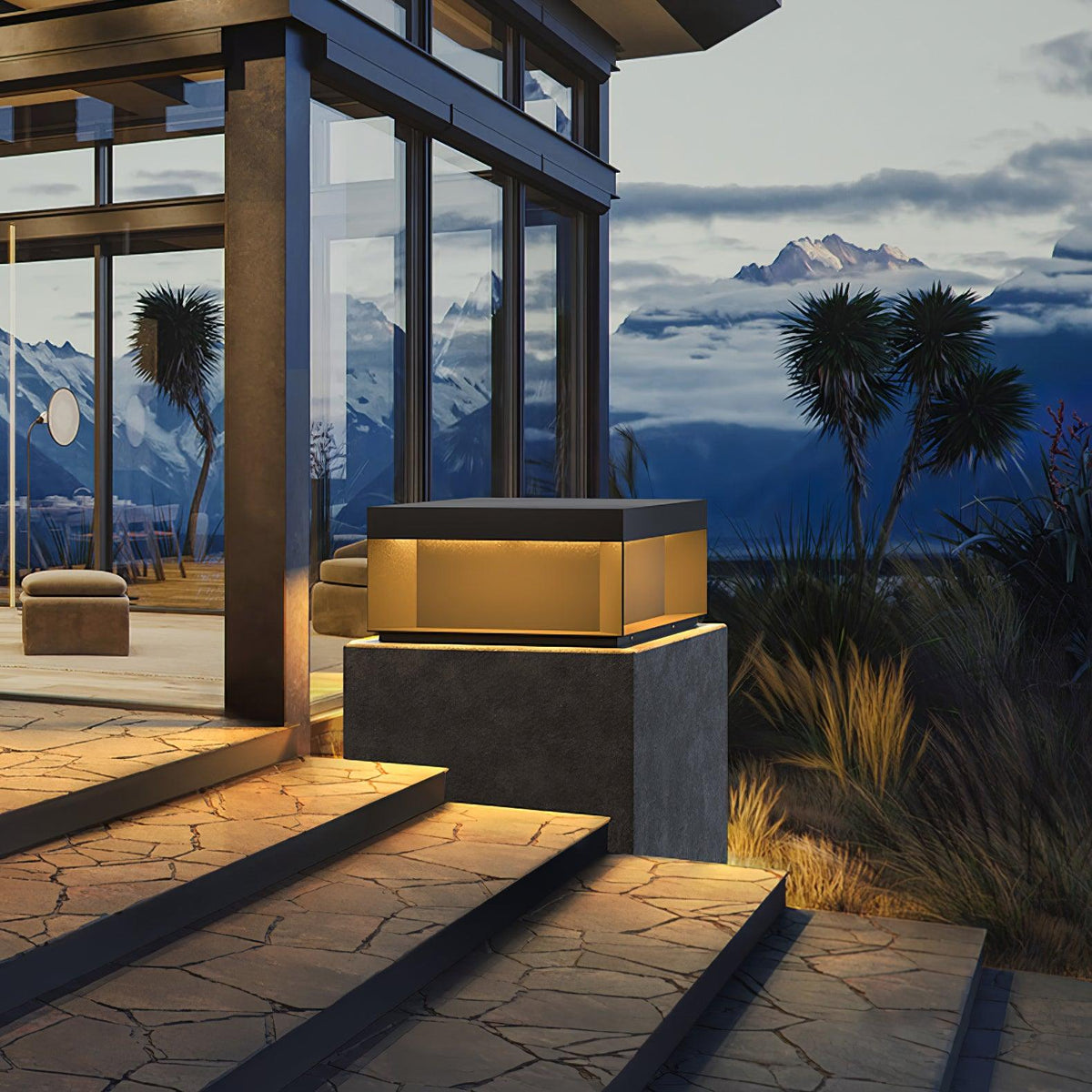 Éclairage solaire sur poteau de jardin moderne IP65 aluminium noir éclairage de chemin étanche pour jardin, allée, terrasse | Sansoti