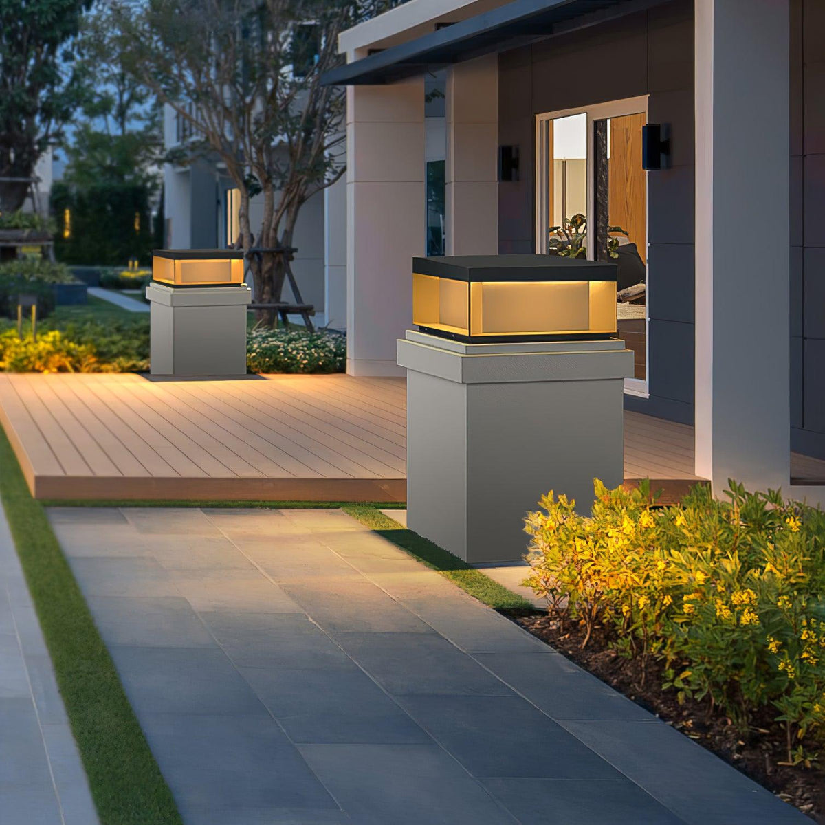 Éclairage solaire sur poteau de jardin moderne IP65 aluminium noir éclairage de chemin étanche pour jardin, allée, terrasse | Sansoti