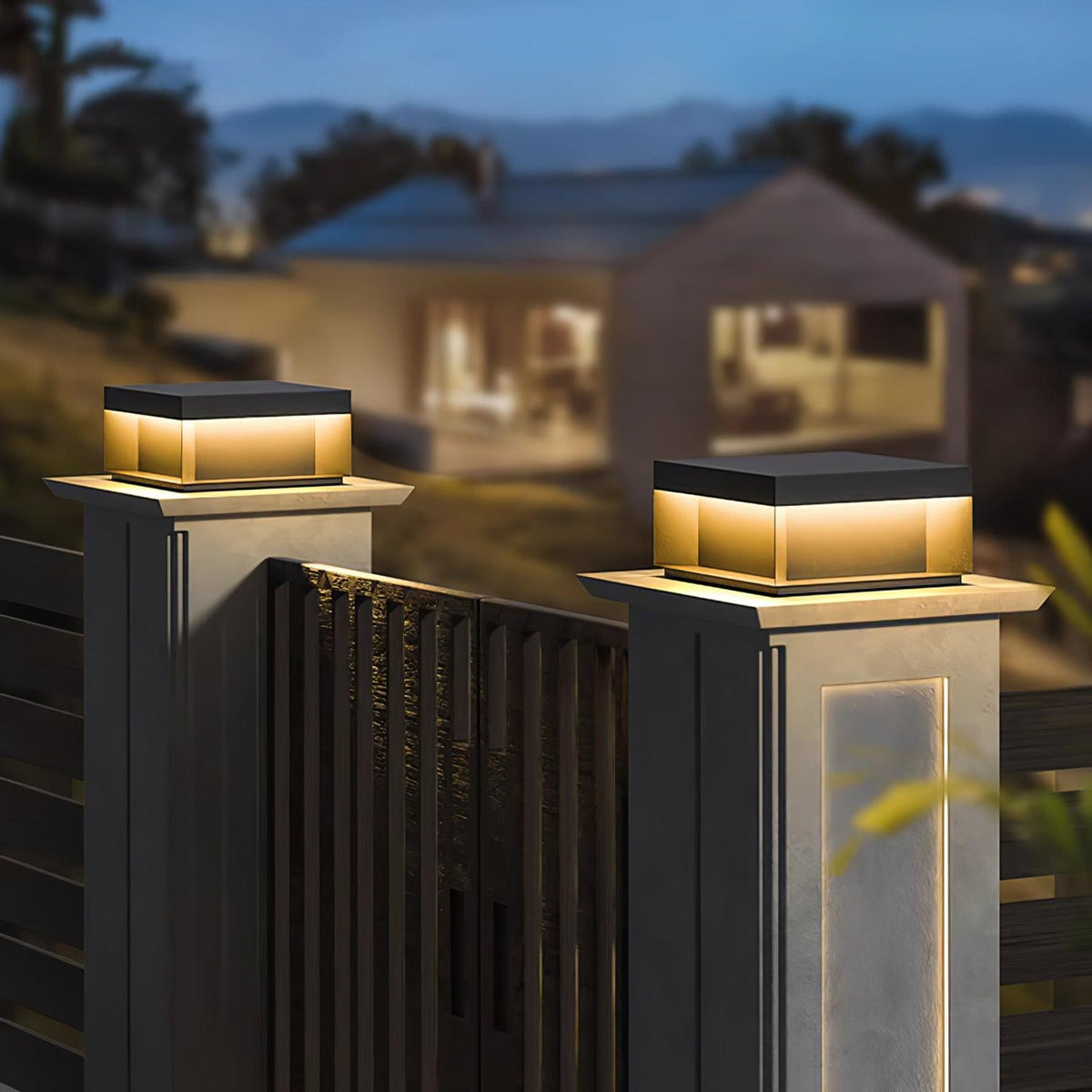 Éclairage solaire sur poteau de jardin moderne IP65 aluminium noir éclairage de chemin étanche pour jardin, allée, terrasse | Sansoti