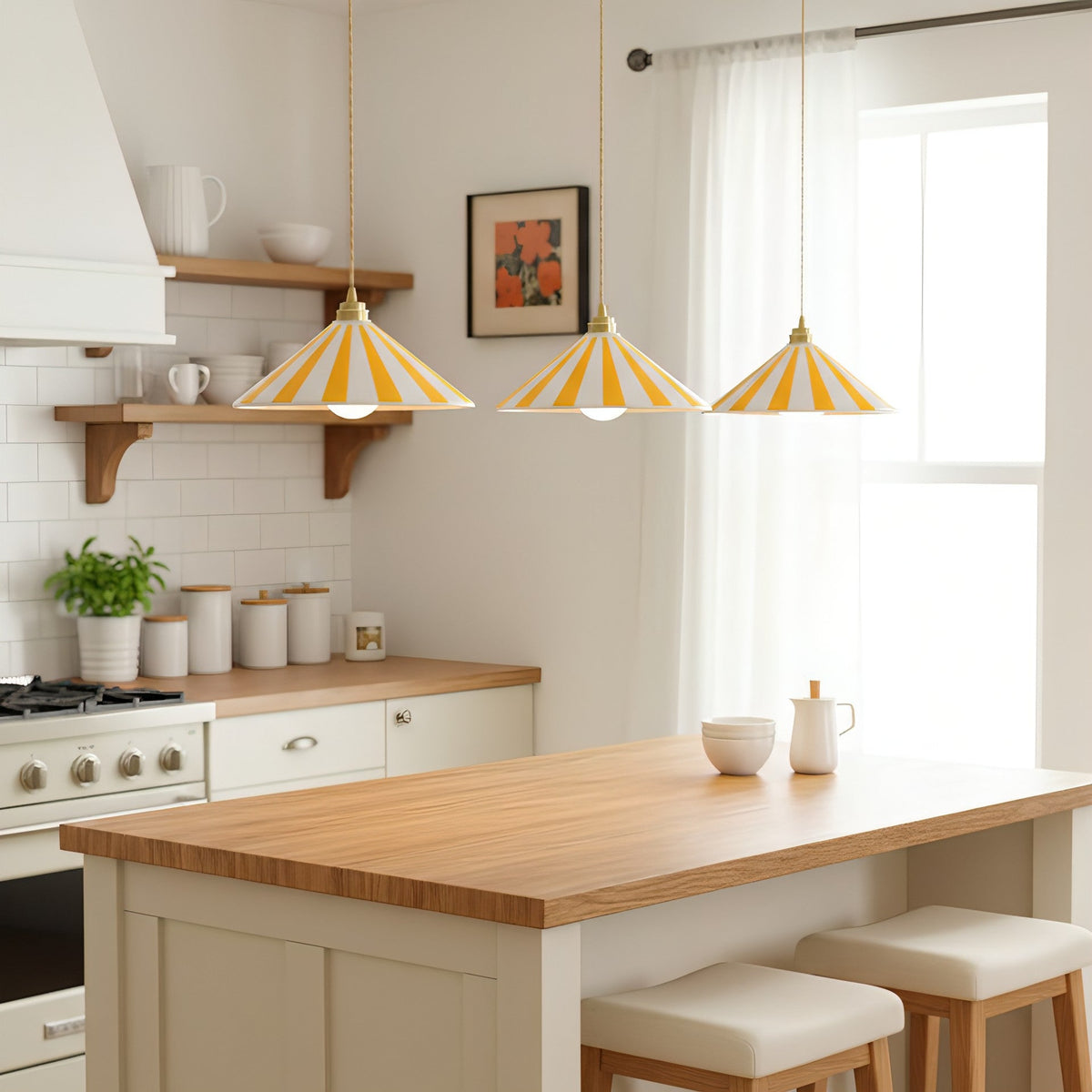 Gestreepte Glazen Hanglamp met Messing Fitting – Dopamine Kleuren Hangende Verlichting voor Keuken Eetkamer | Sansoti
