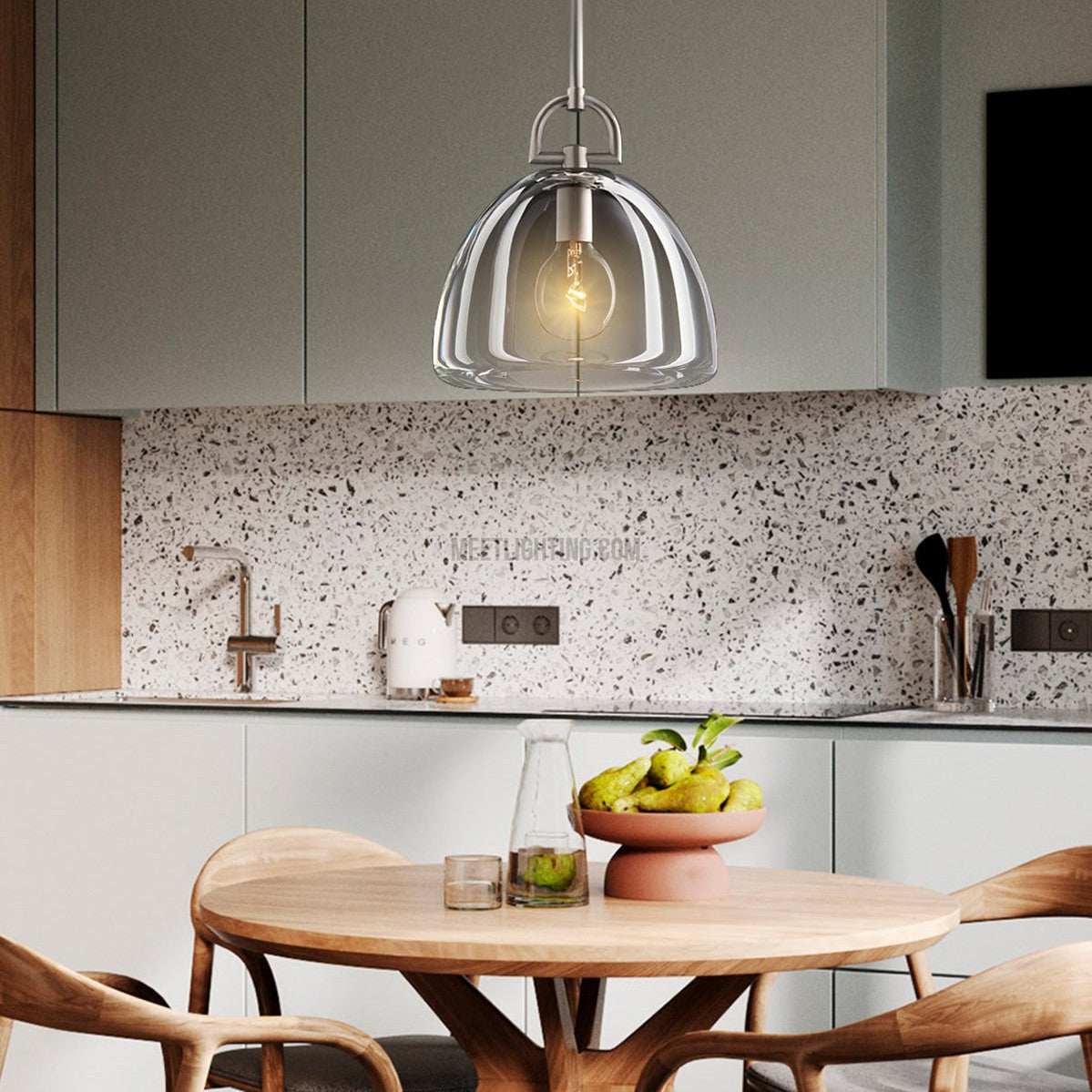 Glas-Kuppelpendelleuchte aus Messing, E26, höhenverstellbar, dimmbar, modernes Design, 7–14 Zoll, für Esszimmer und Küche | Sansoti