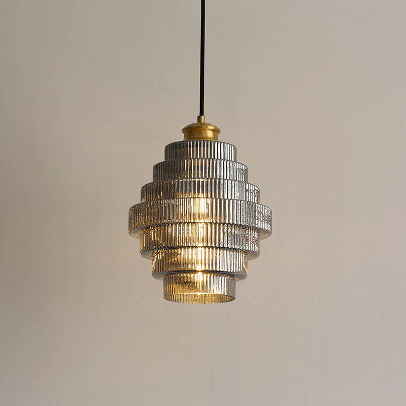 Messingfarbene Hängeleuchte mit Flaschendesign – Glasschirm im Retro-Stil – Ø22cm – E27-Fassung | Sansoti