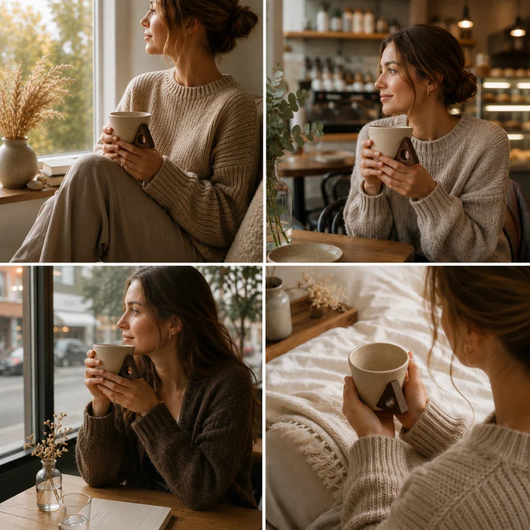 Keramik-Kaffeefilter mit Griff aus Akazienholz Pour-over-Dripper für die langsame manuelle Kaffeezubereitung 250 ml | Sansoti