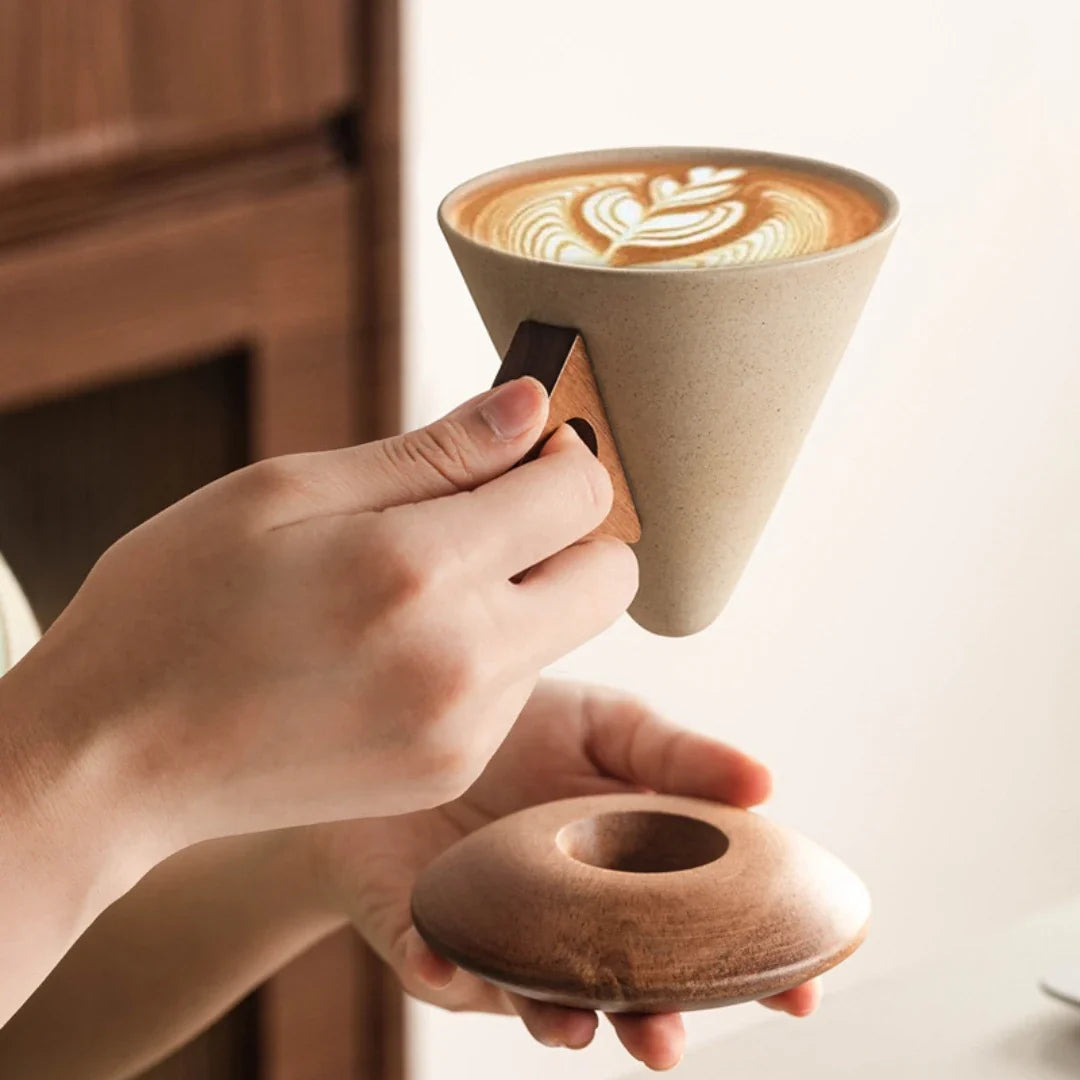 Keramik-Kaffeefilter mit Griff aus Akazienholz Pour-over-Dripper für die langsame manuelle Kaffeezubereitung 250 ml | Sansoti