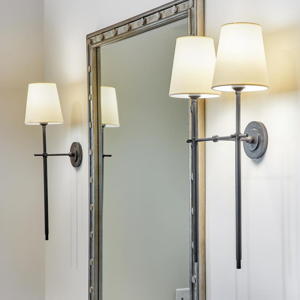 Wandleuchte Messing Stoff Leinen Konischer Schirm Klassisches Design Wohnzimmer Schlafzimmer Esszimmer Warmes Stimmungslicht | Sansoti