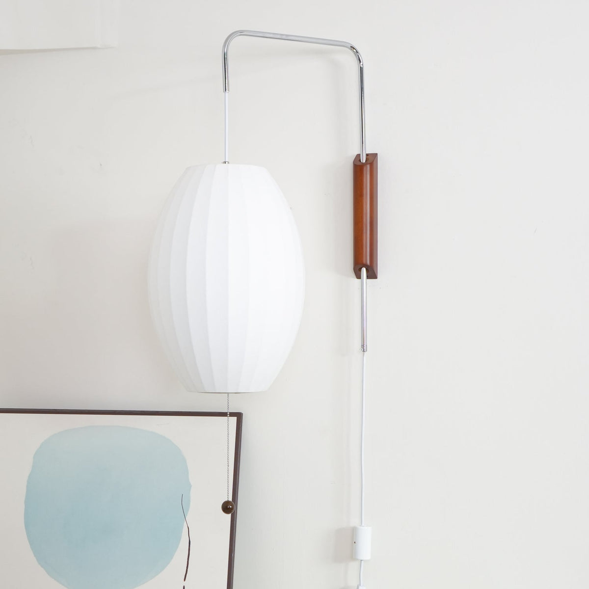 Wandlamp Zijden Kap Walnoot Metaal Wit Woonkamer Slaapkamer | Sansoti