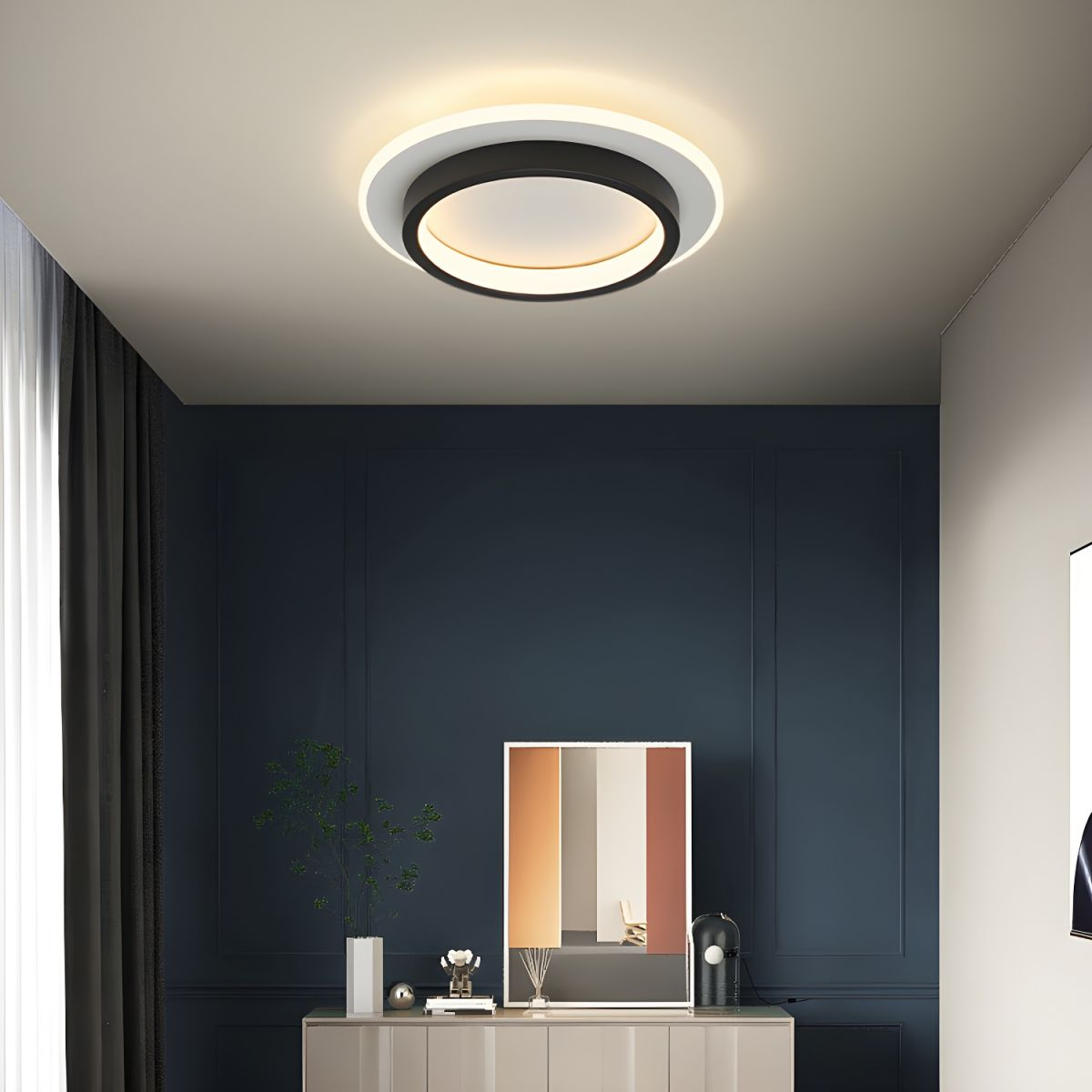 Ceiling Lamp Round LED Modern Halo Design Metal Acrylic Flush Mount | Sansoti