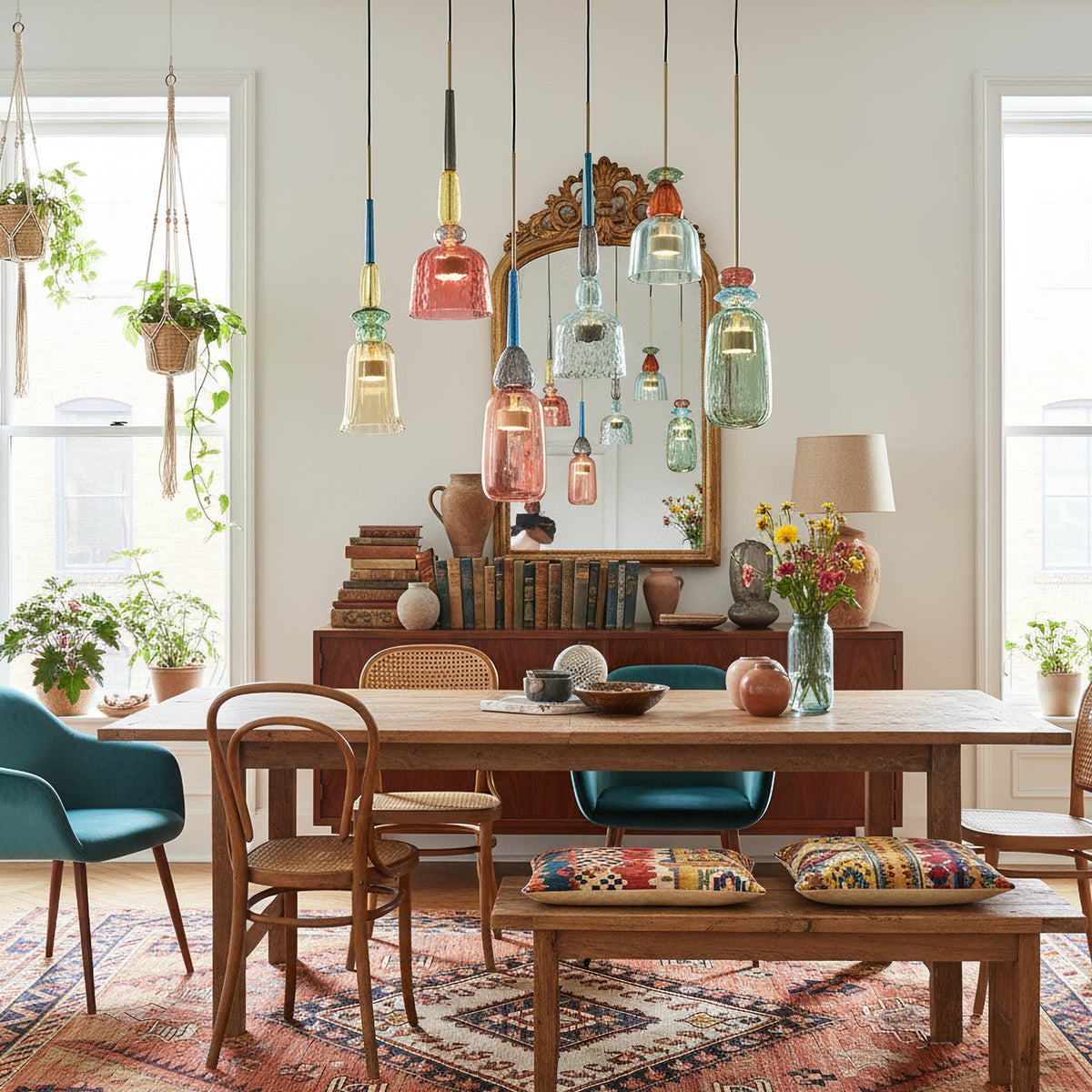 Glazen Hanglamp met Gekleurde Kap – Scandinavisch Verlichtingsdesign met Geïntegreerde LED – Macaron Jar Pendant Light | Sansoti