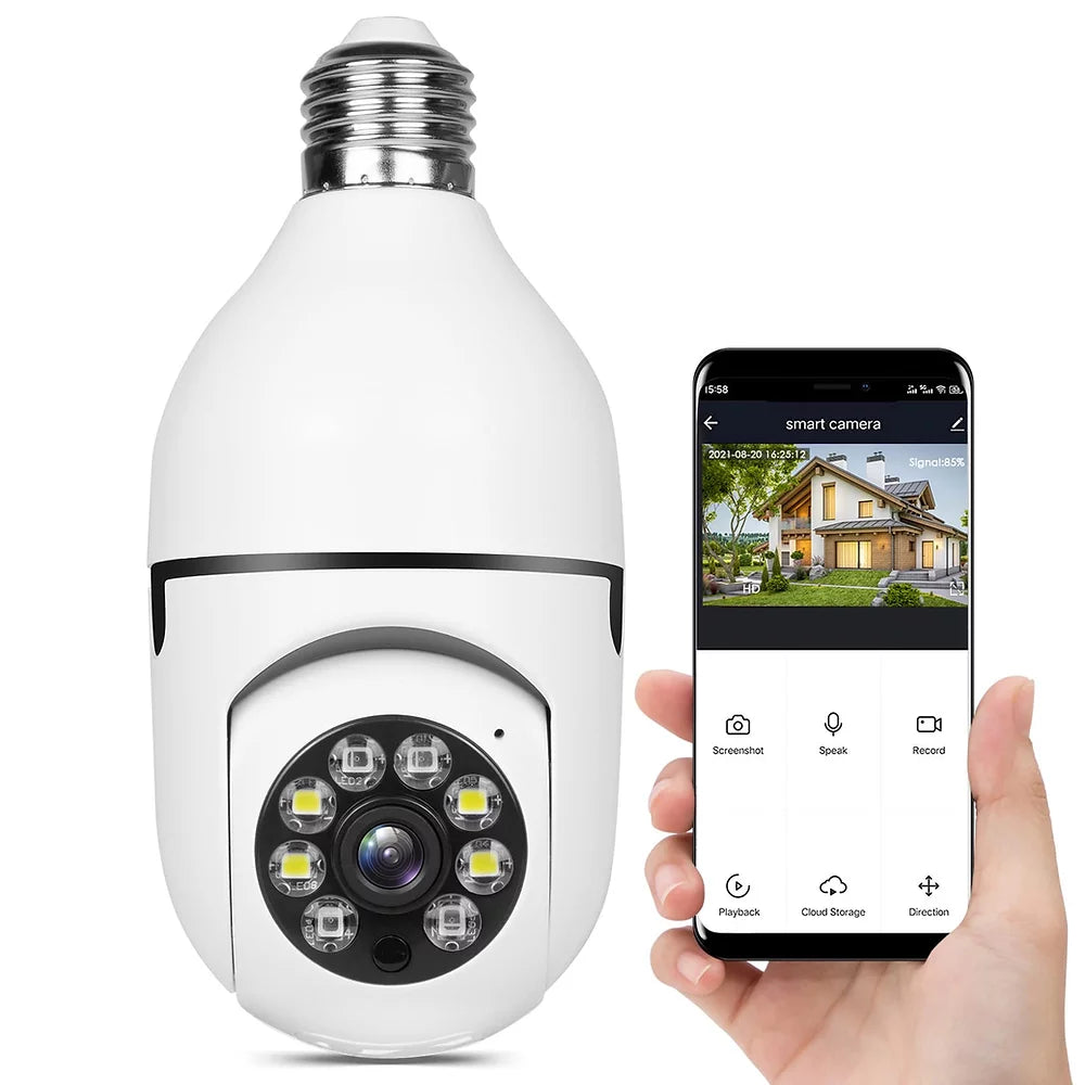 Smart Security Camera Lamp with Zoom and Motion Detection | 4x Digital Zoom | Night Vision | E27 Socket | WiFi and App | Home Security | Sansoti