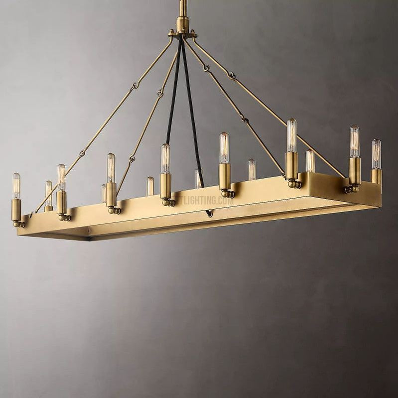 Industrial Rectangular Chandelier 104cm 134cm Matte Black Brass Vintage Filament Pendant Light Dining Room | Sansoti