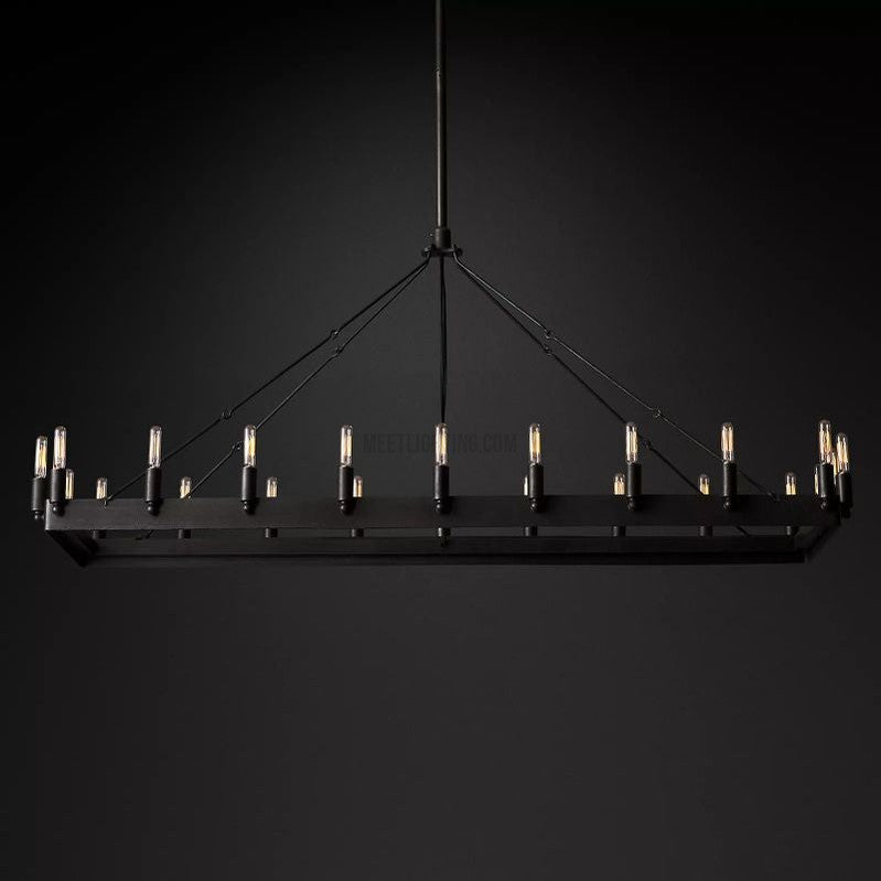 Industrial Rectangular Chandelier 104cm 134cm Matte Black Brass Vintage Filament Pendant Light Dining Room | Sansoti