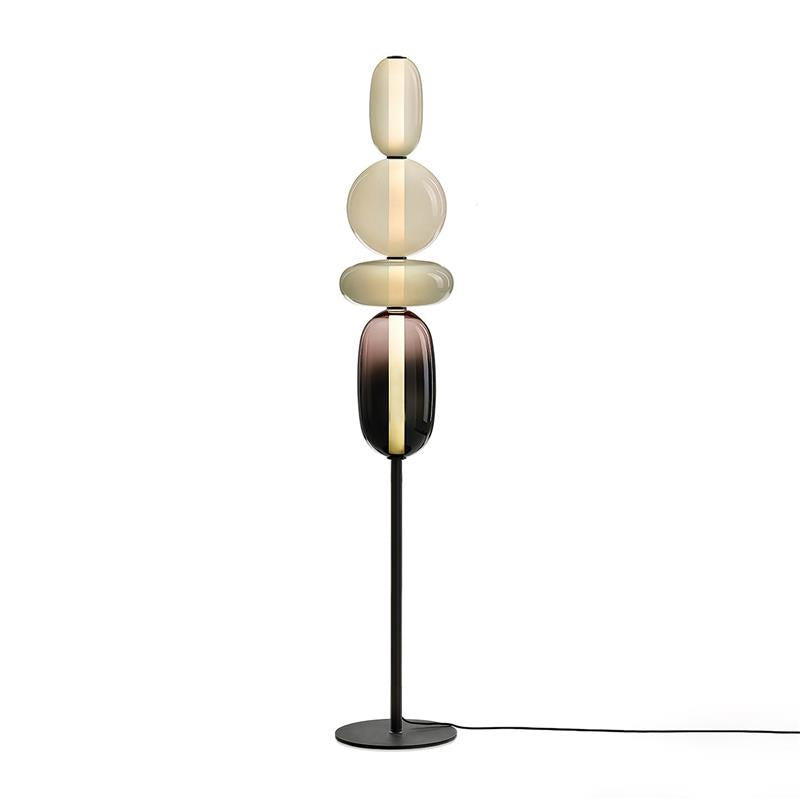 Glass Floor Lamp with Hand-Blown Shade Black Stand Modern Design Living Room Lighting | Sansoti