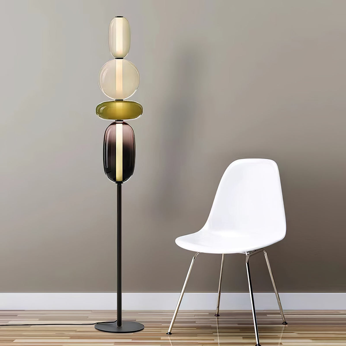 Vloerlamp Glas LED 130 of 160 cm Rood Wit Zwart Woonkamer Design Staande Lamp Lichtobject Interieur | Sansoti