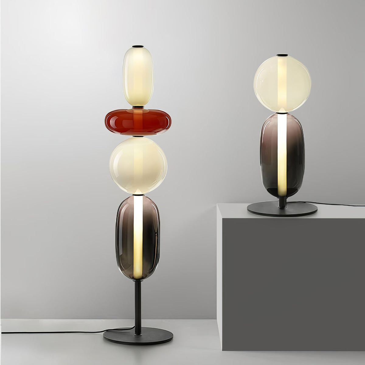 Vloerlamp Glas LED 130 of 160 cm Rood Wit Zwart Woonkamer Design Staande Lamp Lichtobject Interieur | Sansoti