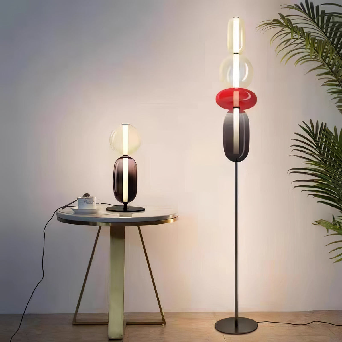Vloerlamp Glas LED 130 of 160 cm Rood Wit Zwart Woonkamer Design Staande Lamp Lichtobject Interieur | Sansoti