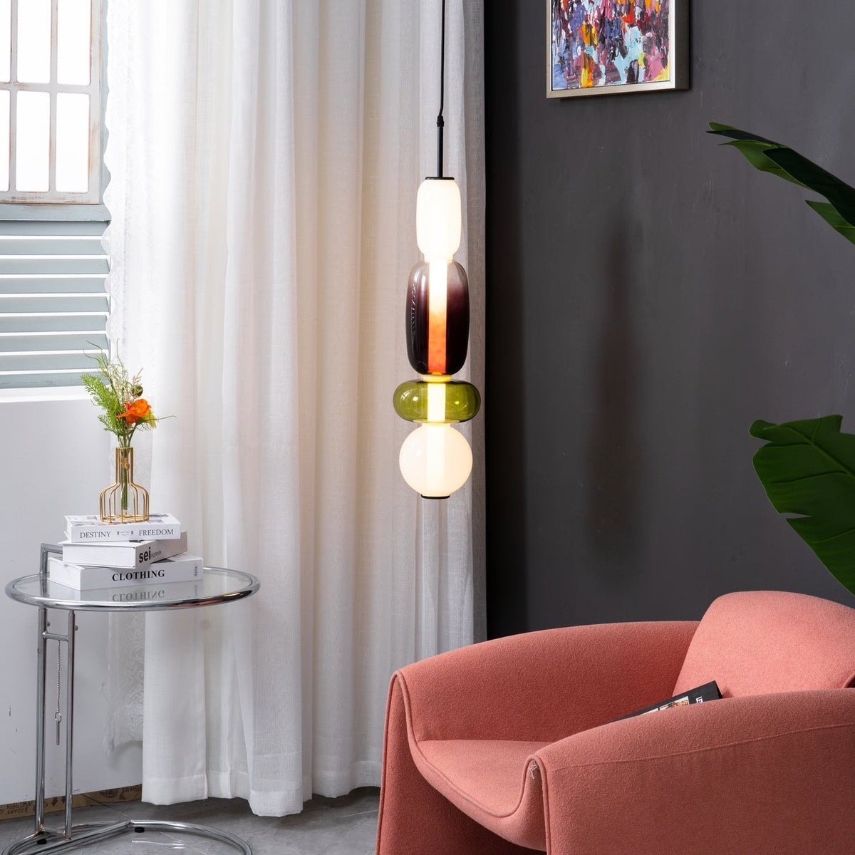 Pendelleuchte mit LED-Glaskugel, dimmbar, mit Fernbedienung, Metall und Acryl, für Esszimmer und Wohnzimmer, modernes stimmungsvolles Design | Sansoti