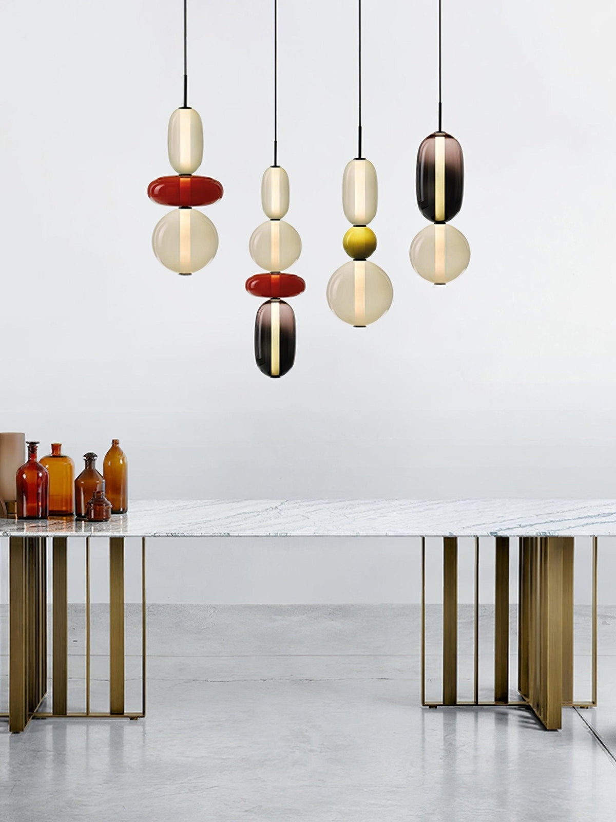 Pendelleuchte mit LED-Glaskugel, dimmbar, mit Fernbedienung, Metall und Acryl, für Esszimmer und Wohnzimmer, modernes stimmungsvolles Design | Sansoti