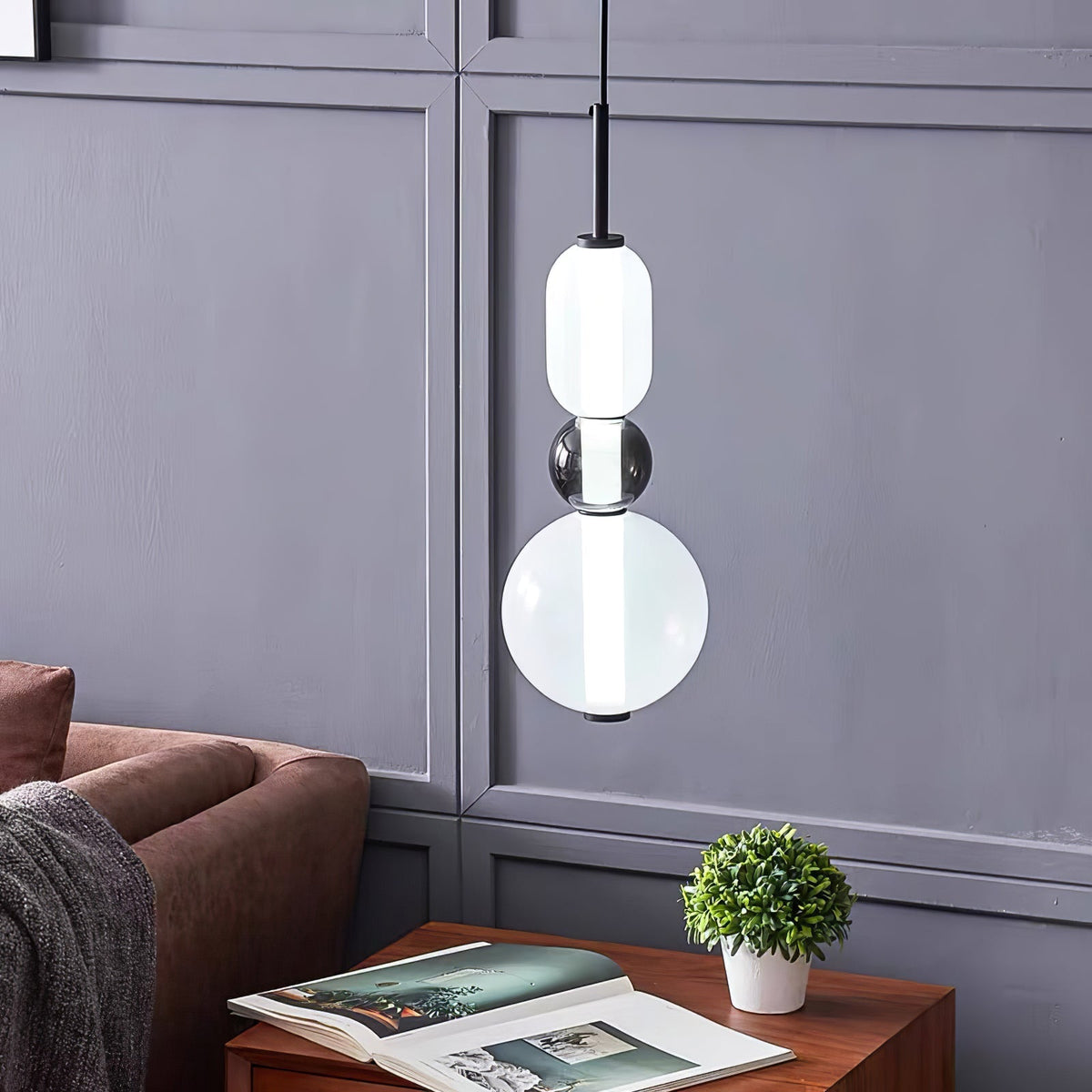 Pendelleuchte mit LED-Glaskugel, dimmbar, mit Fernbedienung, Metall und Acryl, für Esszimmer und Wohnzimmer, modernes stimmungsvolles Design | Sansoti