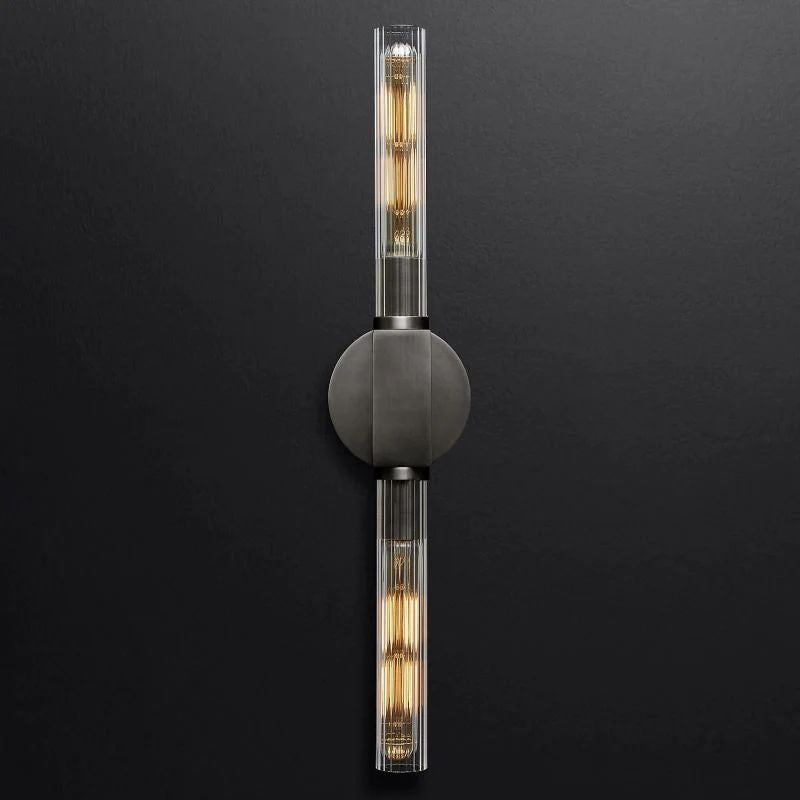 Wandleuchte aus Glas, lineares Design, Messing, schwarz, Nickel, dimmbar, stimmungsvoll, Wohnzimmer, Schlafzimmer, Flur, Eingangsbeleuchtung | Sansoti