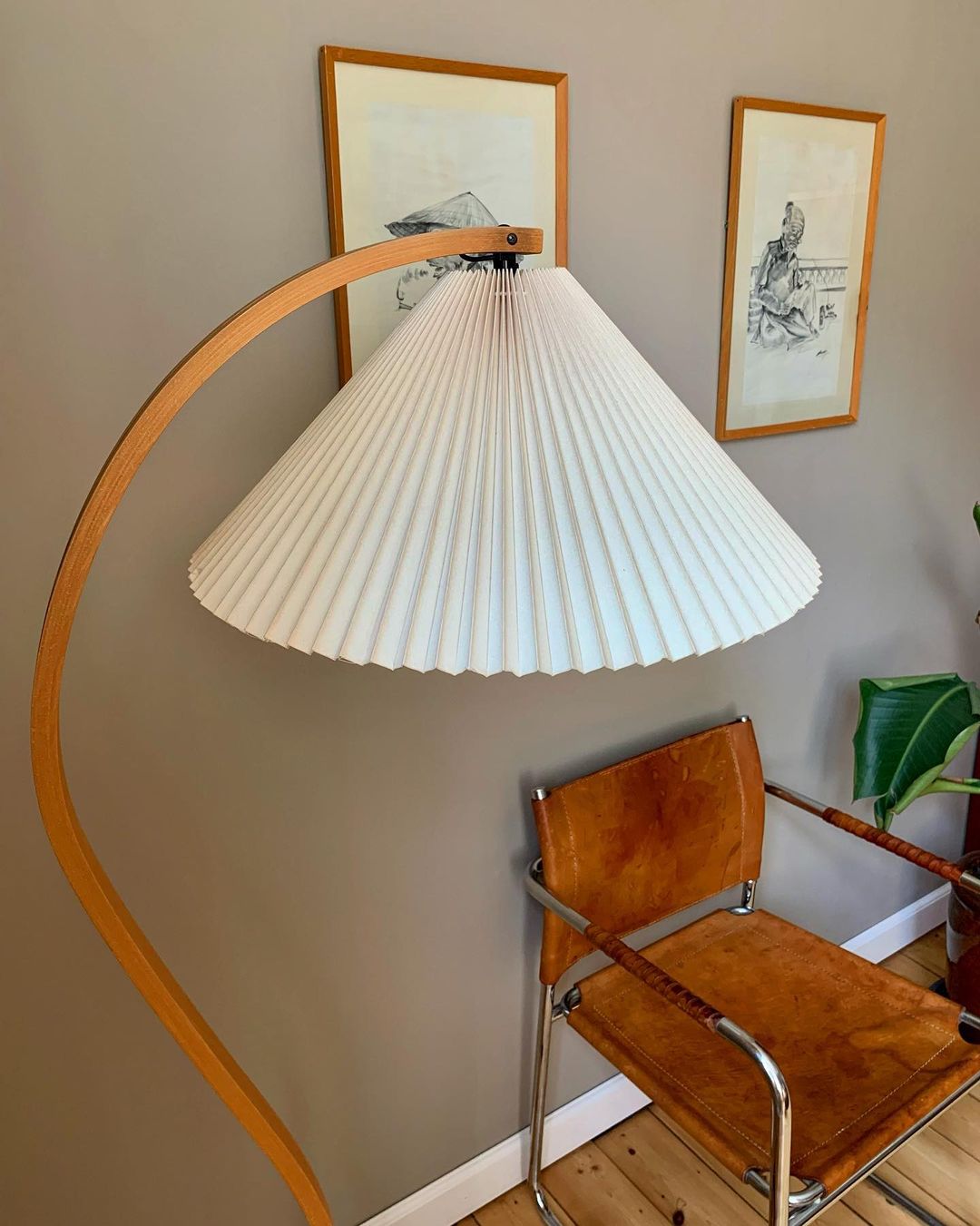 Bogen Stehlampe Buchenholz Leinen Schirm Retro Wohnzimmer | Sansoti
