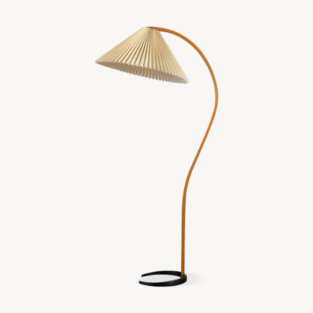 Bogen Stehlampe Buchenholz Leinen Schirm Retro Wohnzimmer | Sansoti