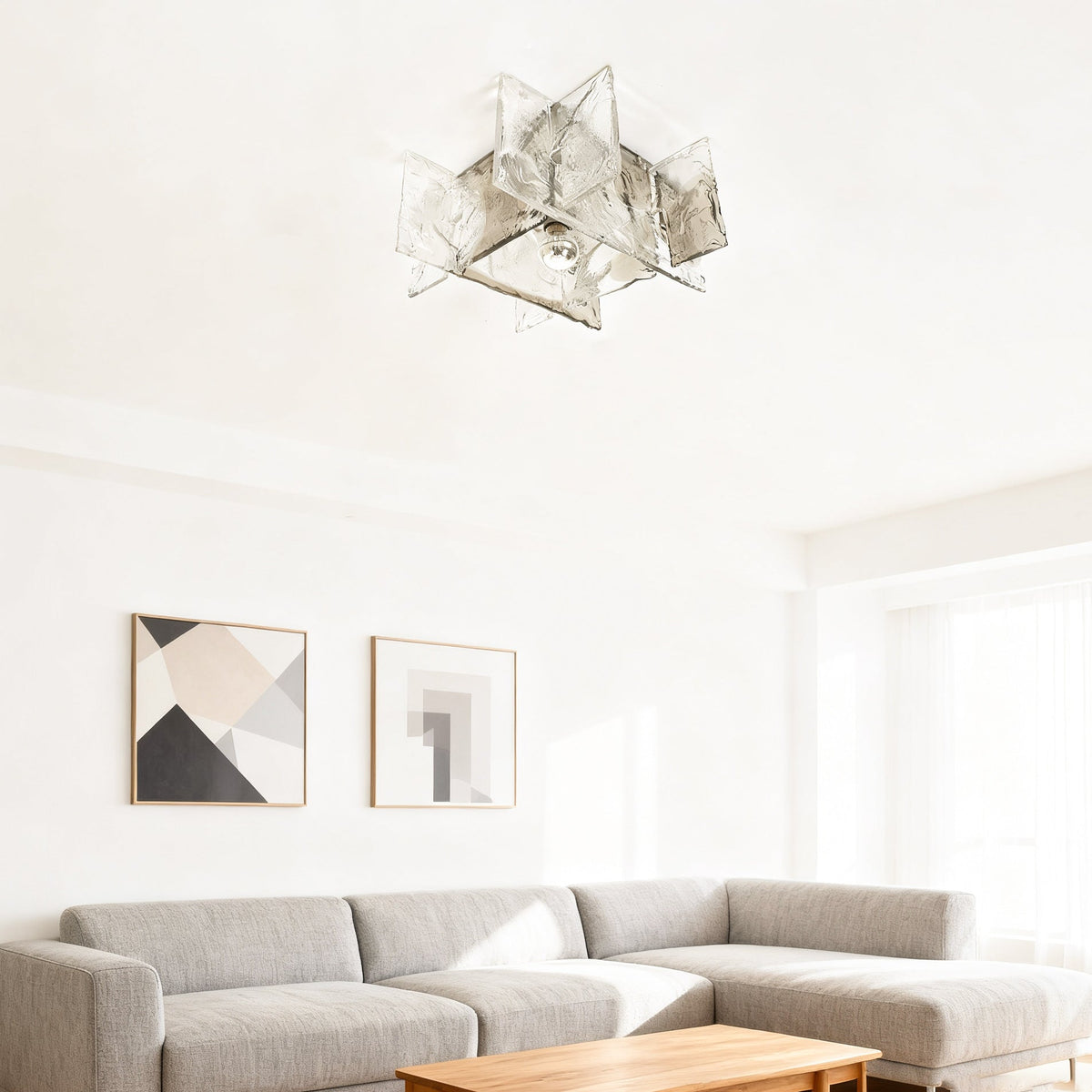 Modern Ceiling Lamp with Ice Effect Glass – Dimmable E26/E27 – Ø30cm | Sansoti