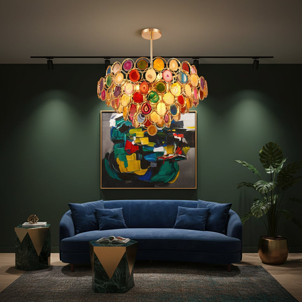 Lustre en agate – Suspension en pierre naturelle avec montage doré – Véritable agate brésilienne éclairée | Sansoti