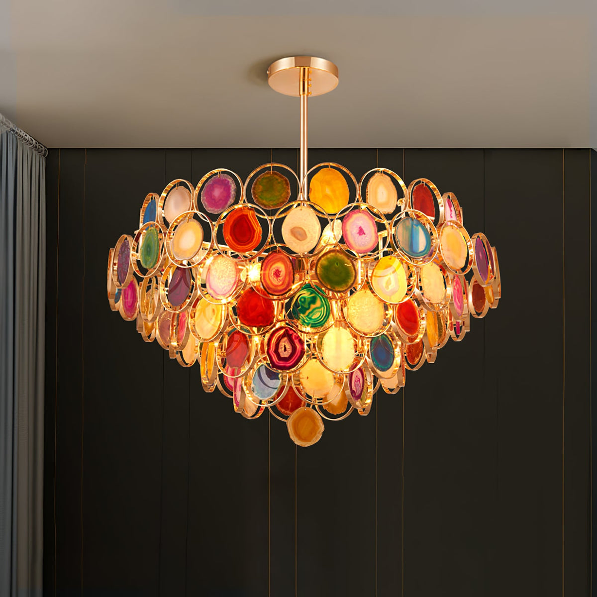 Lustre en agate – Suspension en pierre naturelle avec montage doré – Véritable agate brésilienne éclairée | Sansoti