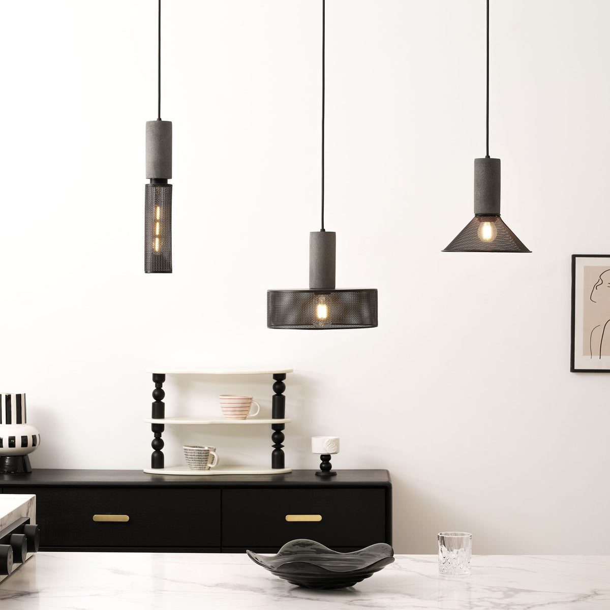 Lámpara colgante de hormigón, industrial, cilíndrica, de metal, negra y gris, E27 | Sansoti