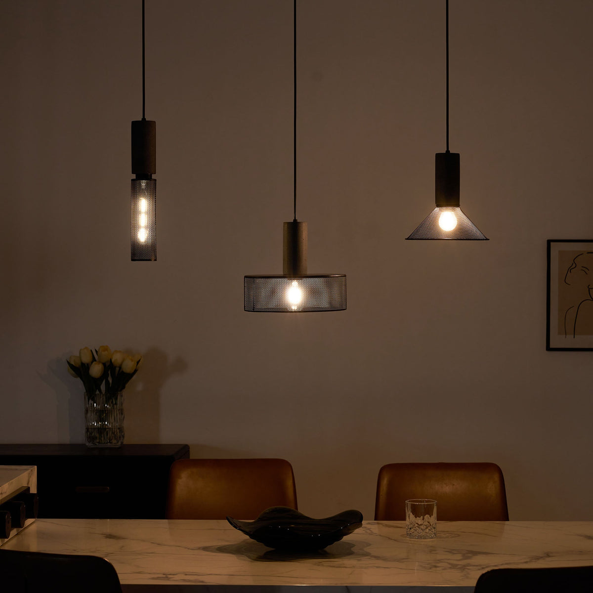 Lámpara colgante de hormigón, industrial, cilíndrica, de metal, negra y gris, E27 | Sansoti