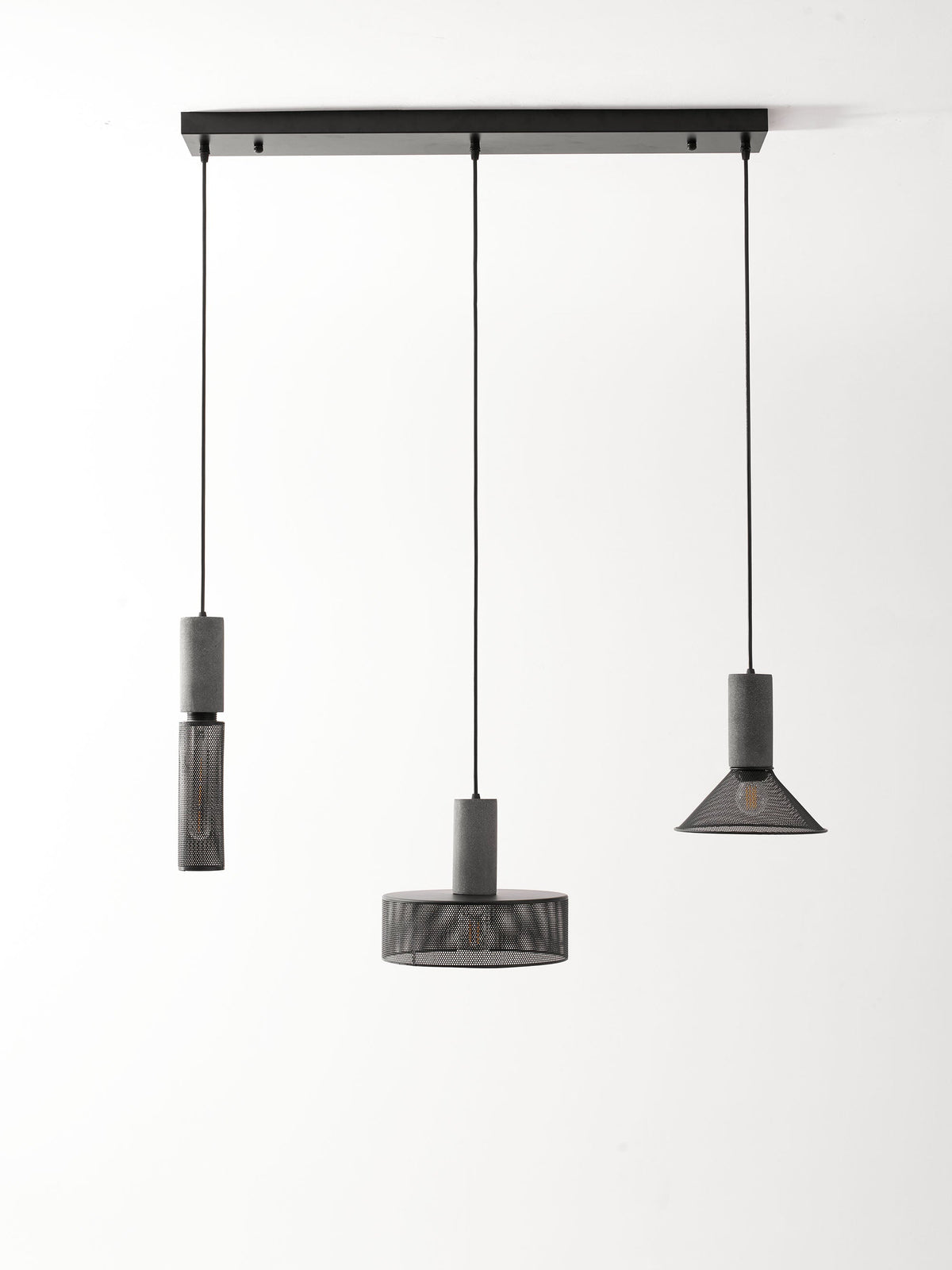 Lámpara colgante de hormigón, industrial, cilíndrica, de metal, negra y gris, E27 | Sansoti