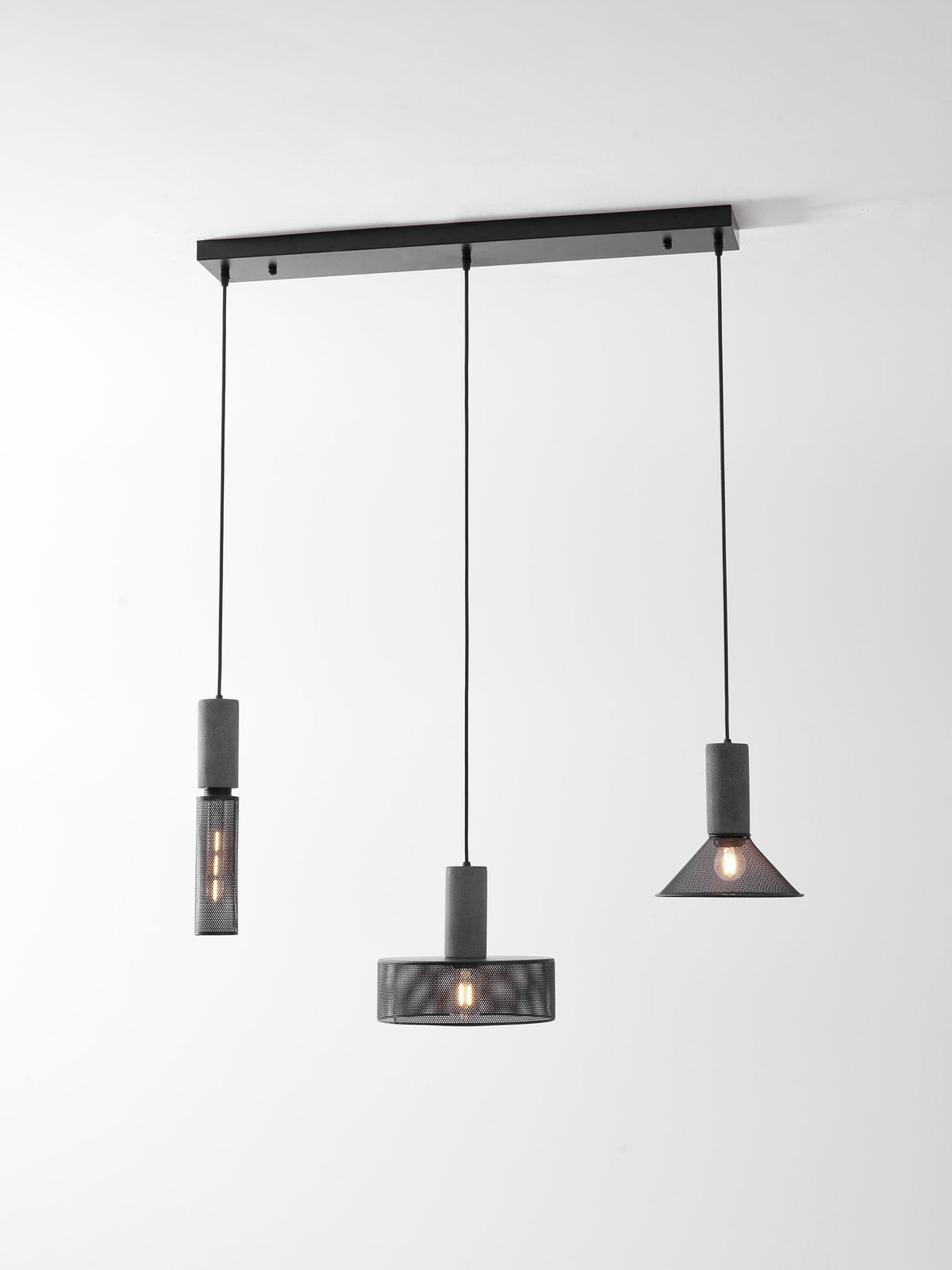 Lámpara colgante de hormigón, industrial, cilíndrica, de metal, negra y gris, E27 | Sansoti