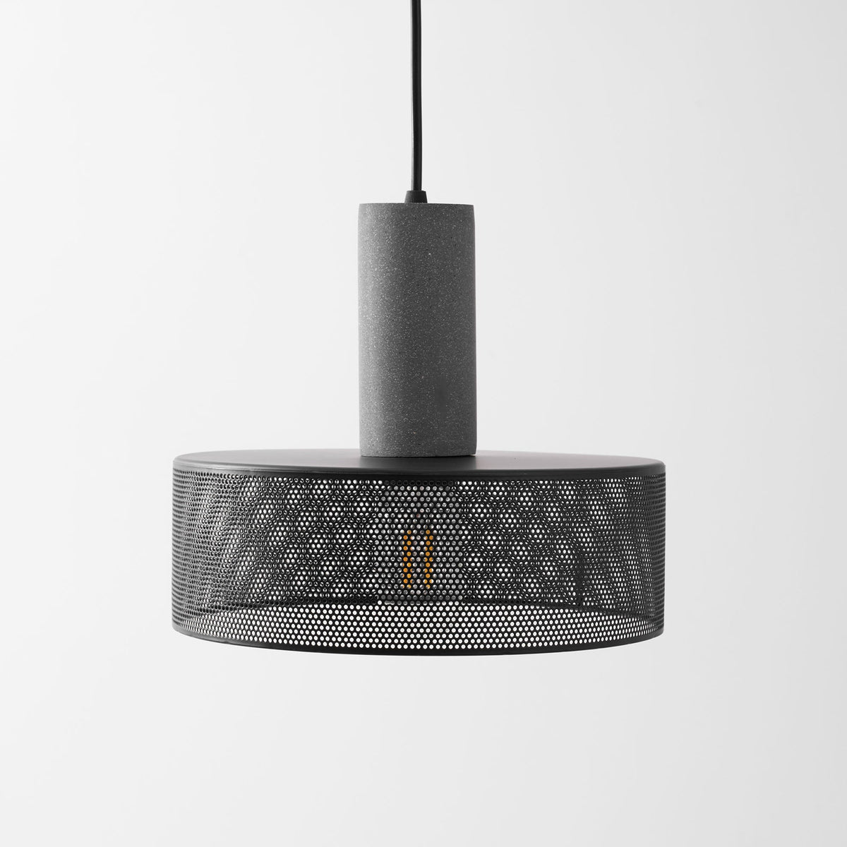 Lámpara colgante de hormigón, industrial, cilíndrica, de metal, negra y gris, E27 | Sansoti