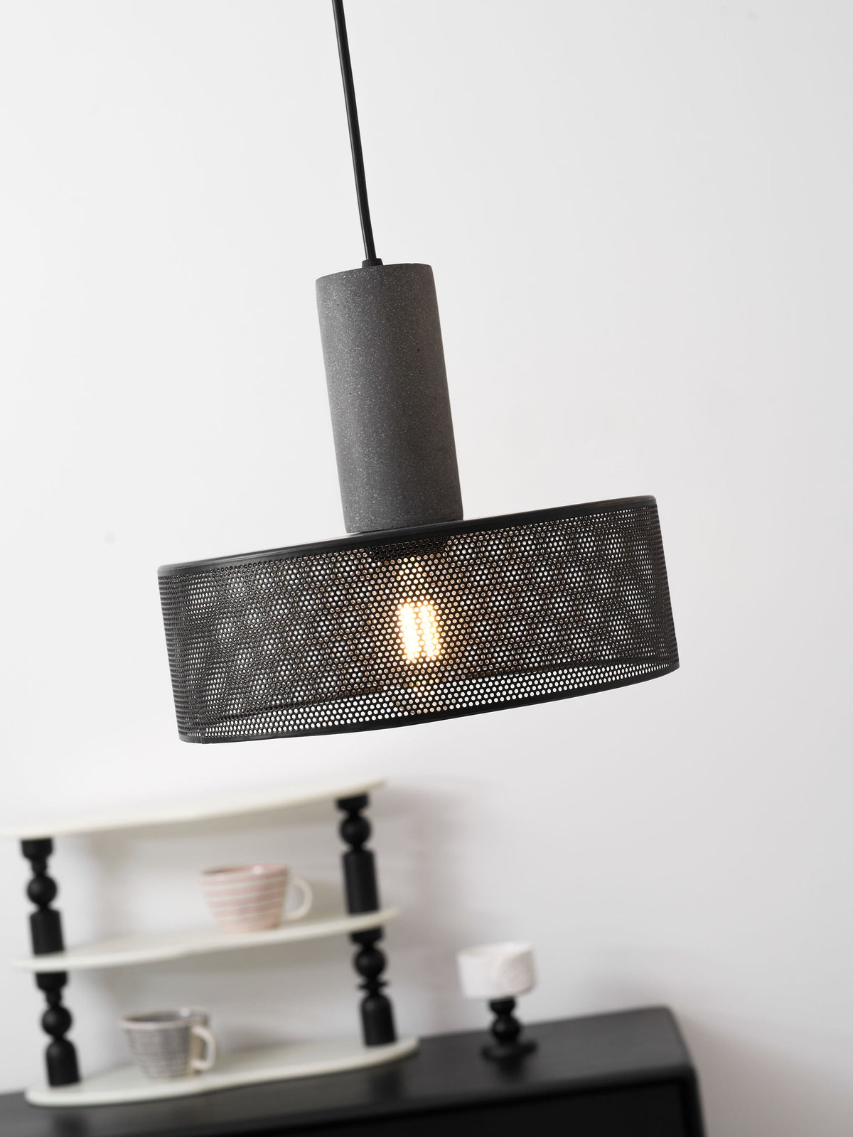 Lámpara colgante de hormigón, industrial, cilíndrica, de metal, negra y gris, E27 | Sansoti