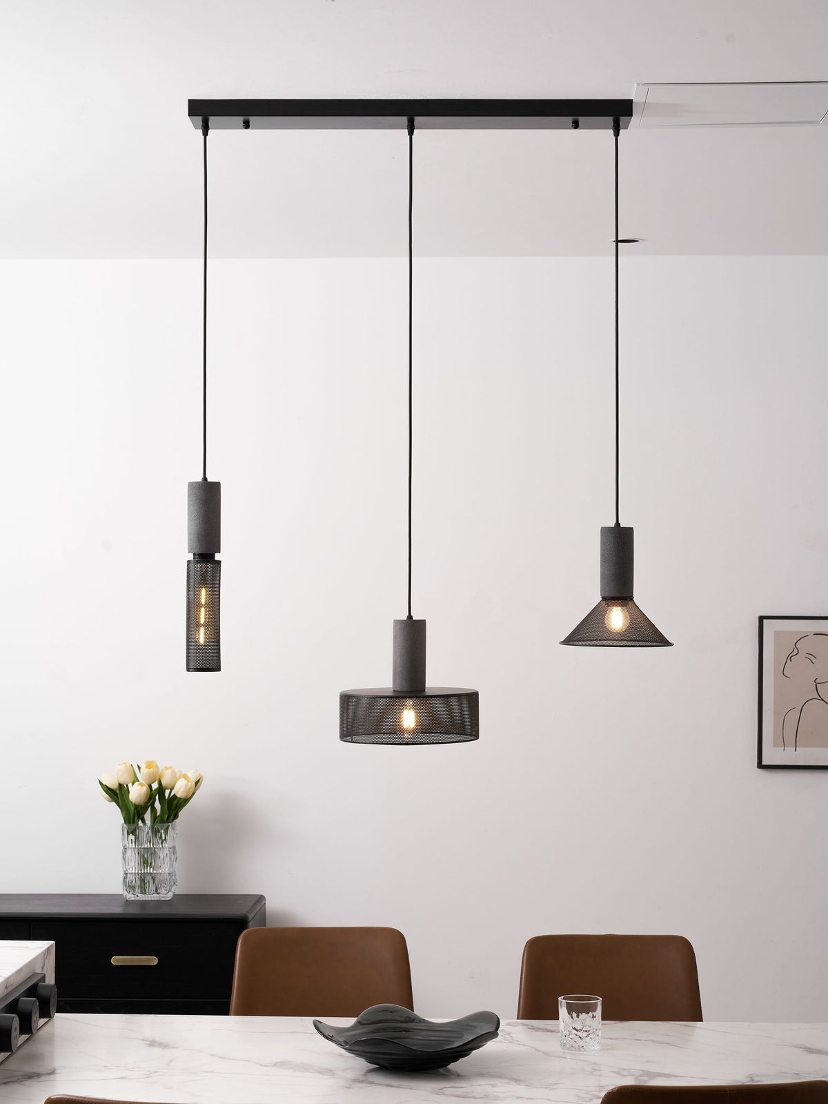 Lámpara colgante de hormigón, industrial, cilíndrica, de metal, negra y gris, E27 | Sansoti