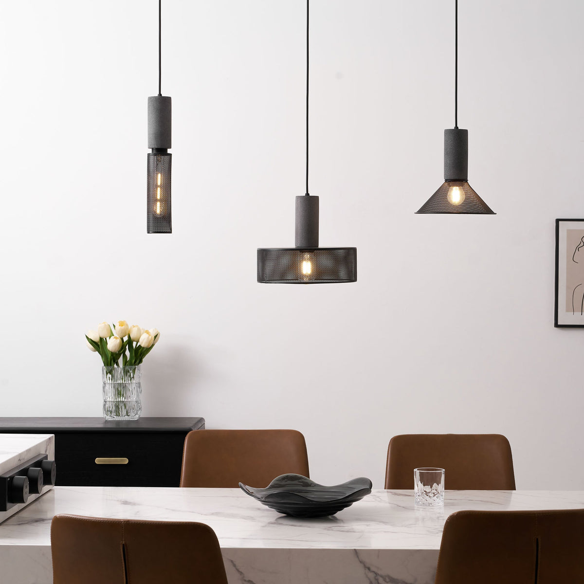 Lámpara colgante de hormigón, industrial, cilíndrica, de metal, negra y gris, E27 | Sansoti