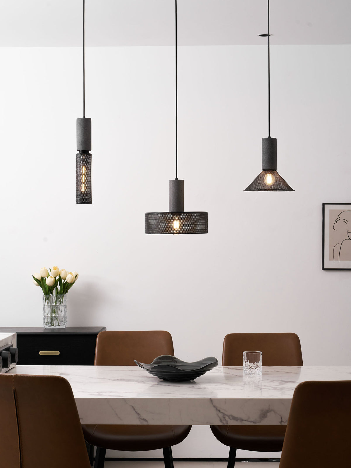 Lámpara colgante de hormigón, industrial, cilíndrica, de metal, negra y gris, E27 | Sansoti