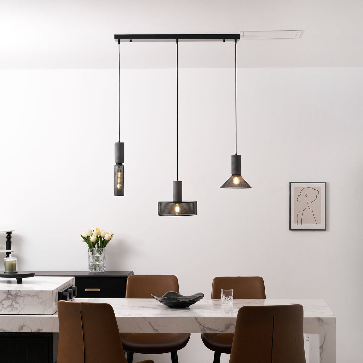 Lámpara colgante de hormigón, industrial, cilíndrica, de metal, negra y gris, E27 | Sansoti