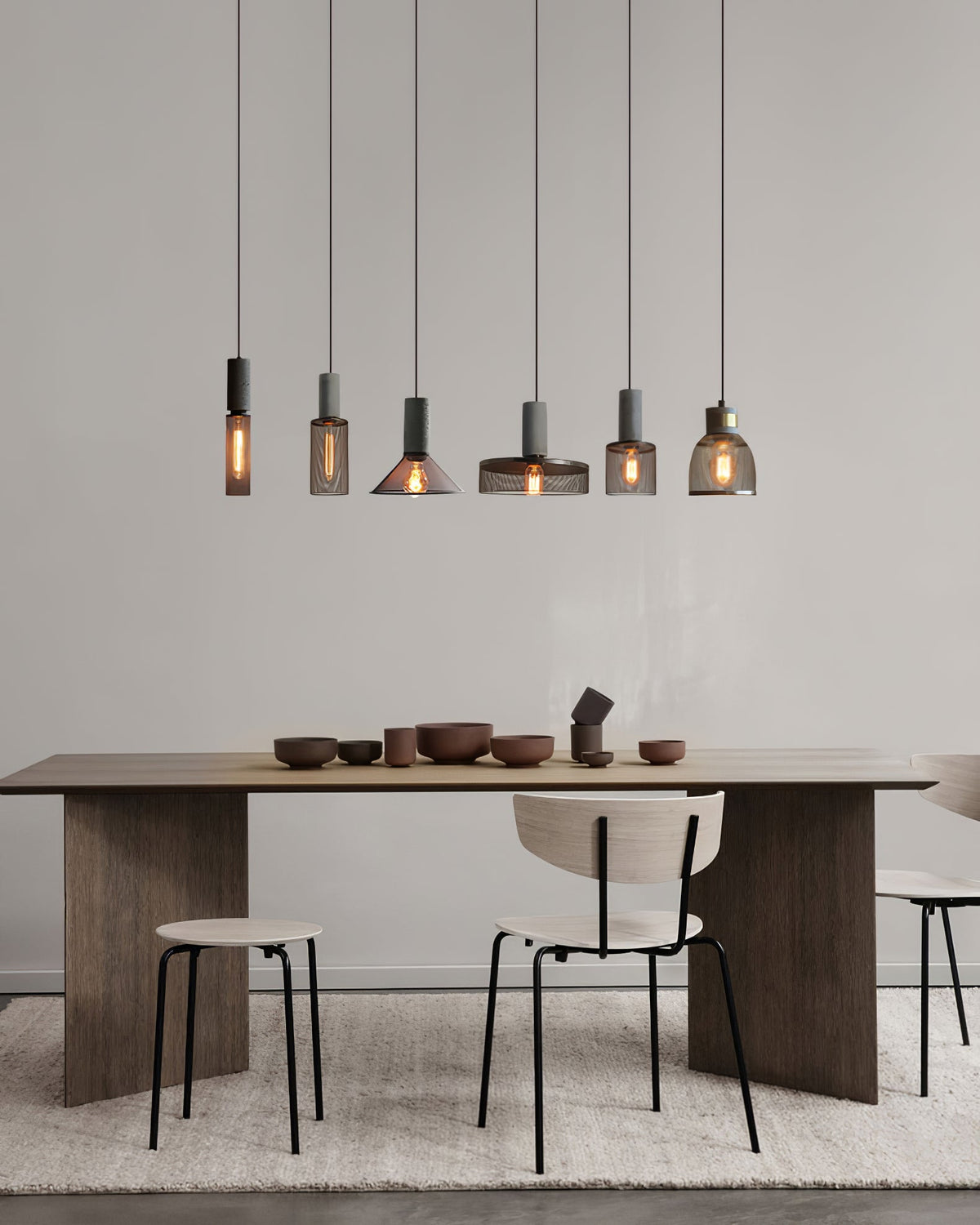 Industriële Hanglamp met Cement & Zwart Mesh — 6 Vormen | Sansoti