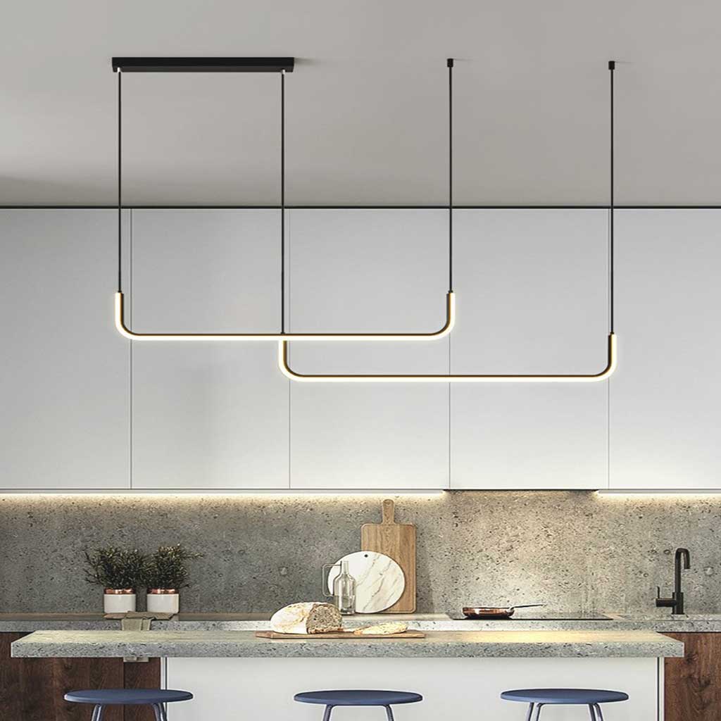 Linear LED Pendant Light Metal Gold Black Dimmable Adjustable 3 Light Colors Modern Ceiling Light Dining Room | Sansoti